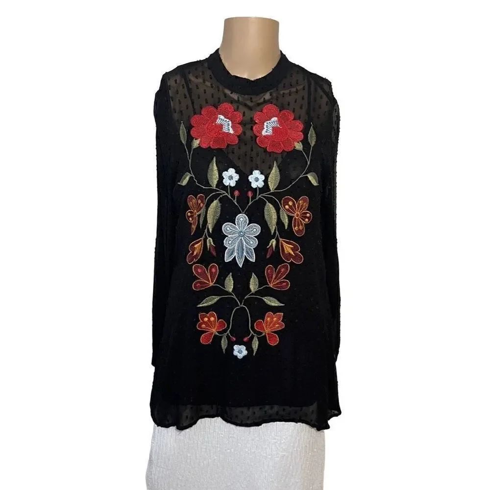 Zara swiss dots embroidered top blouse